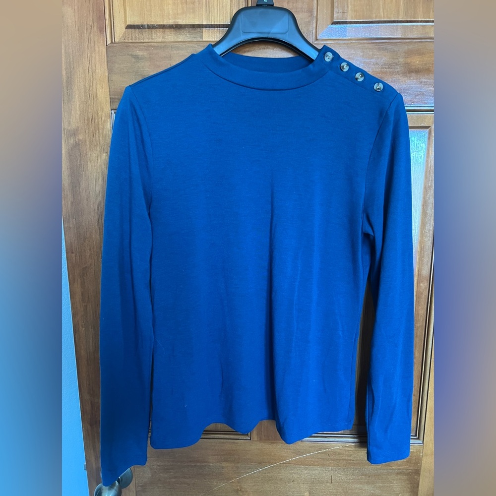 Ann Taylor Blue Button-Shoulder Jersey Top